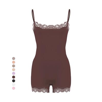 Womens Basic Soft Solid Color Spaghetti Strap Lace Trim