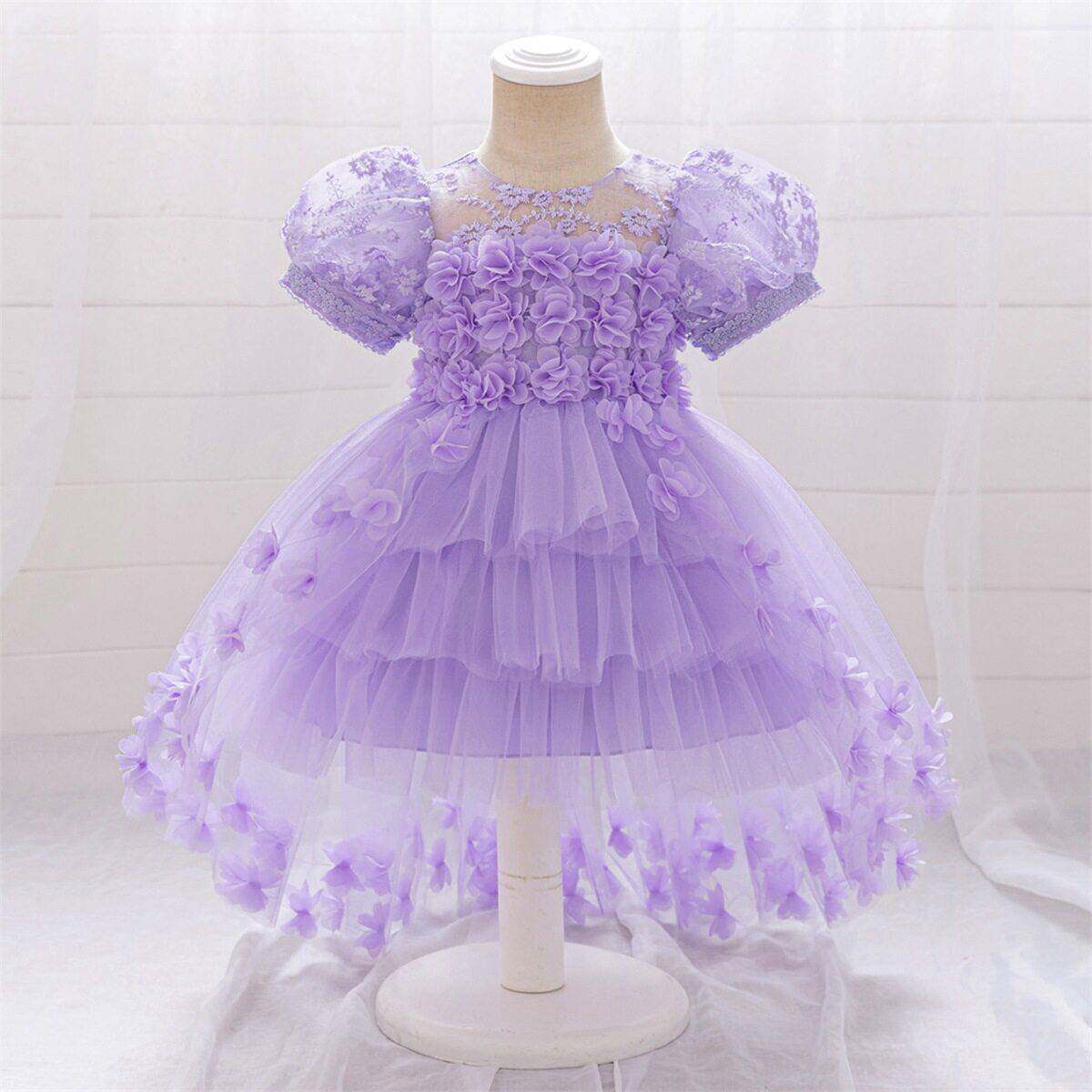 pink trailing baby girl clothes 3d flower embroidered