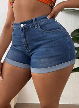 1 Pack Women's Plus Size High Waist Denim Shorts, Casual
