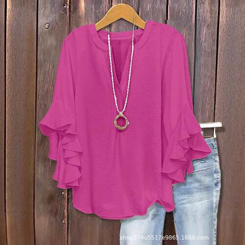 Women Ruffle Sleeve V Neck Blouse Shirt Floral Comfortable