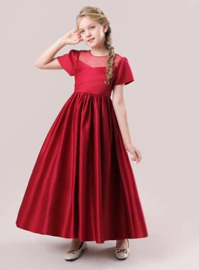 girls bow decor plicated pleated a line dresses sweetheart