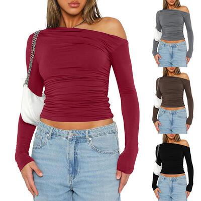 Casual Womens Plus Sizewomens Solid Off Shoulder Ruched Long