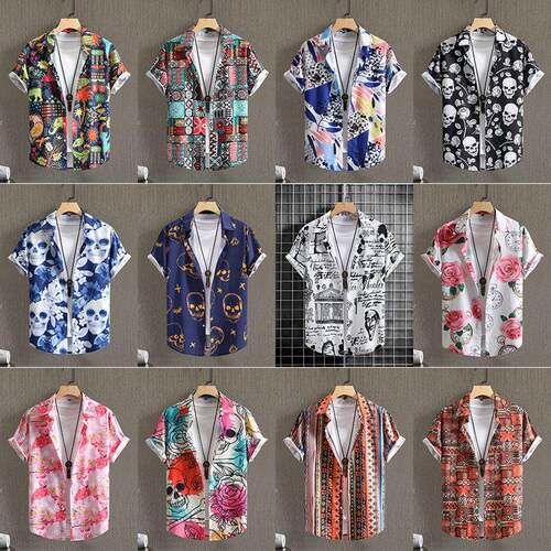 Men Flamingo Print Tropical Sleeve Shirt Regular Casual