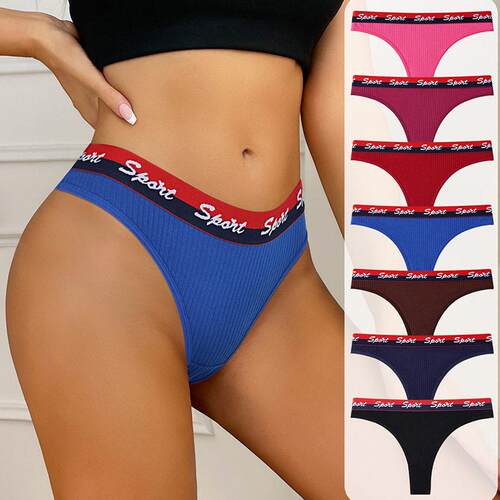 4 5 6 7Pcs Women Letter Tape Thong Comfy Breathable Panty