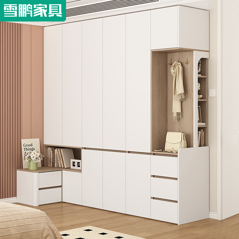 现代简约衣柜转角带床头柜一体家用卧室收纳储物柜大衣橱定制6A76
