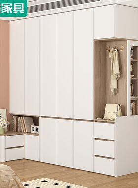 现代简约衣柜转角带床头柜一体家用卧室收纳储物柜大衣橱定制6A76
