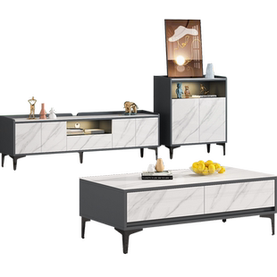 简约储物高腿岩板茶几高矮电视柜书柜组合客厅大小户型定制6D42