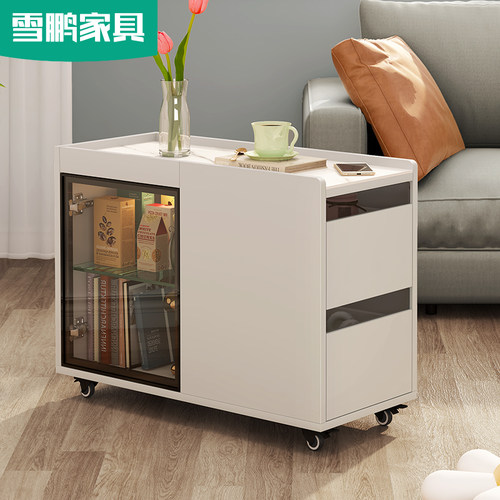 轻奢可移动储物边几柜岩板台面