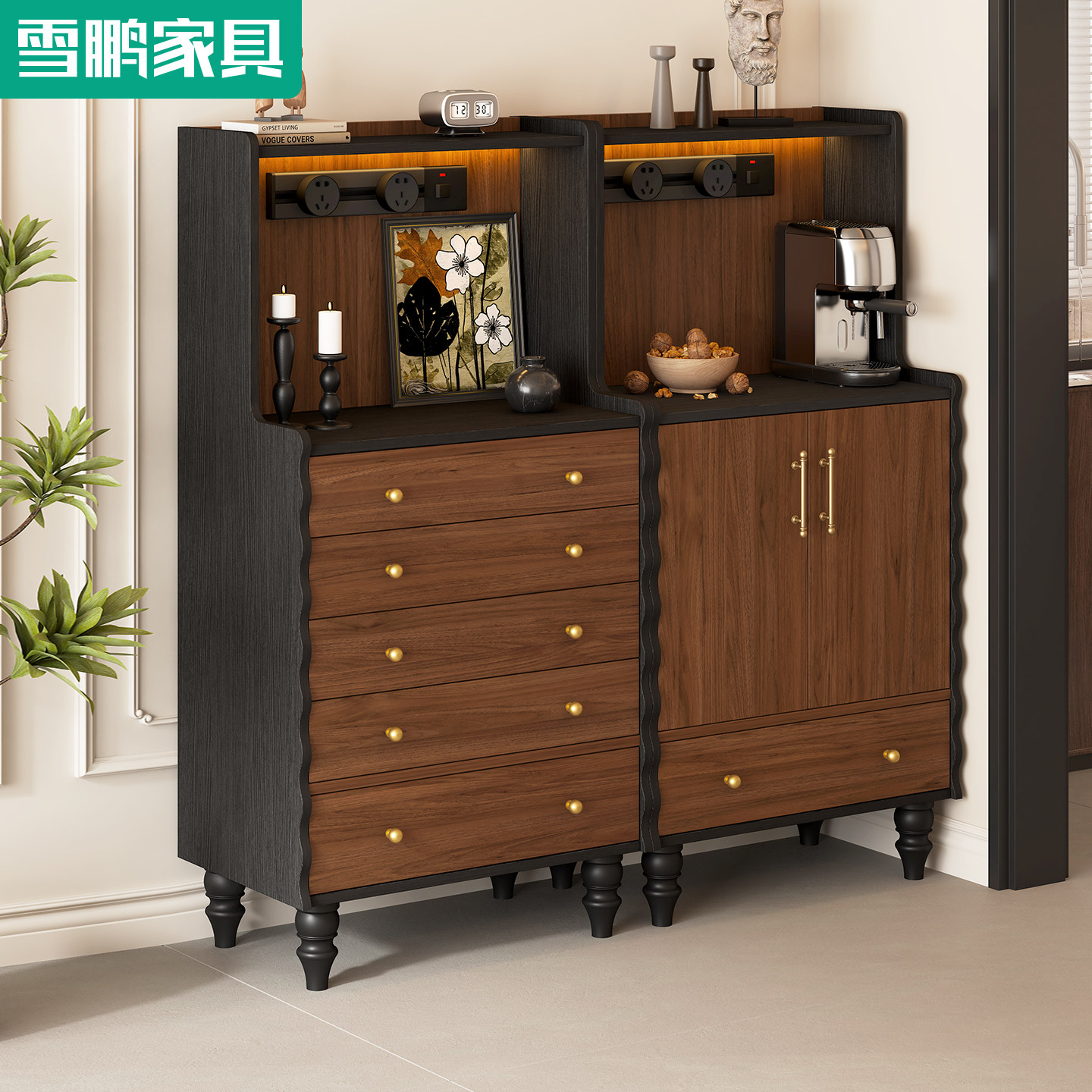 实木新型自由组合餐边柜茶水柜