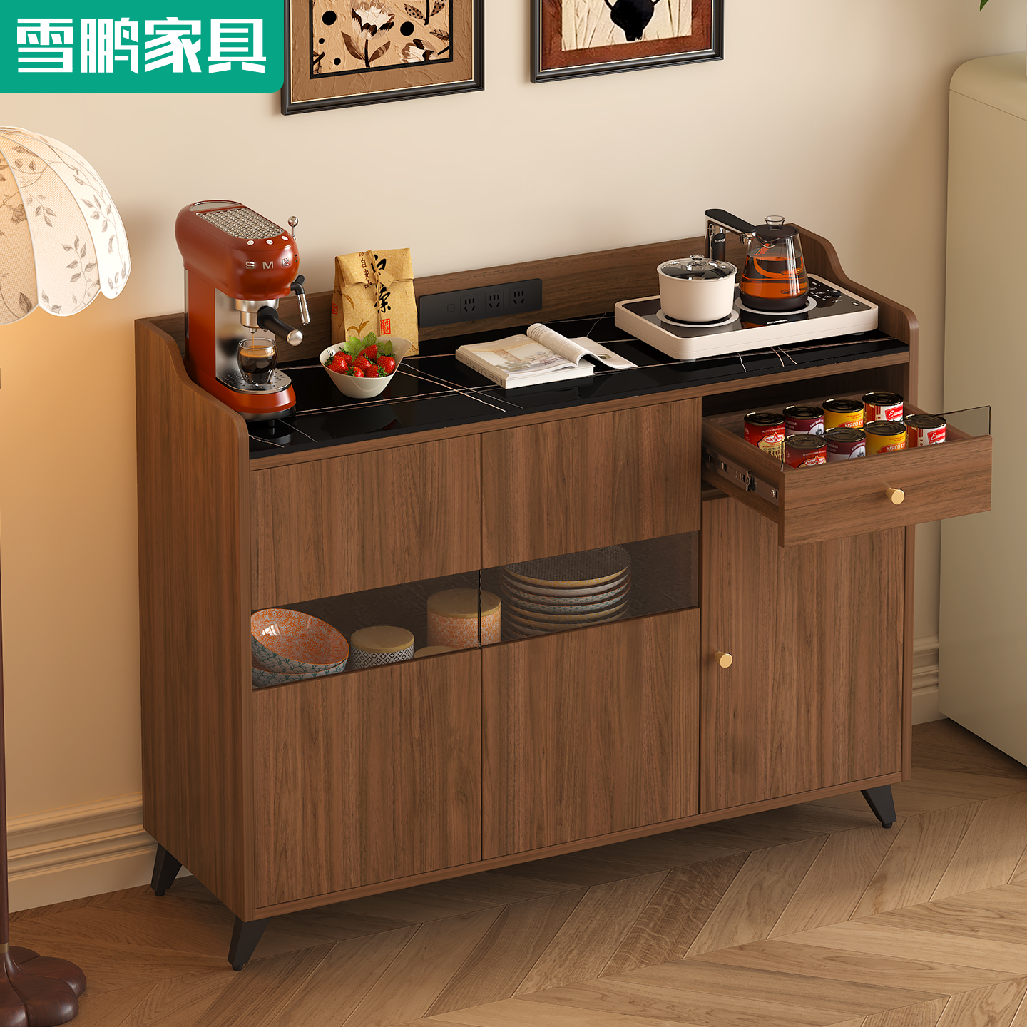 中古风实木多层板餐边柜储物柜