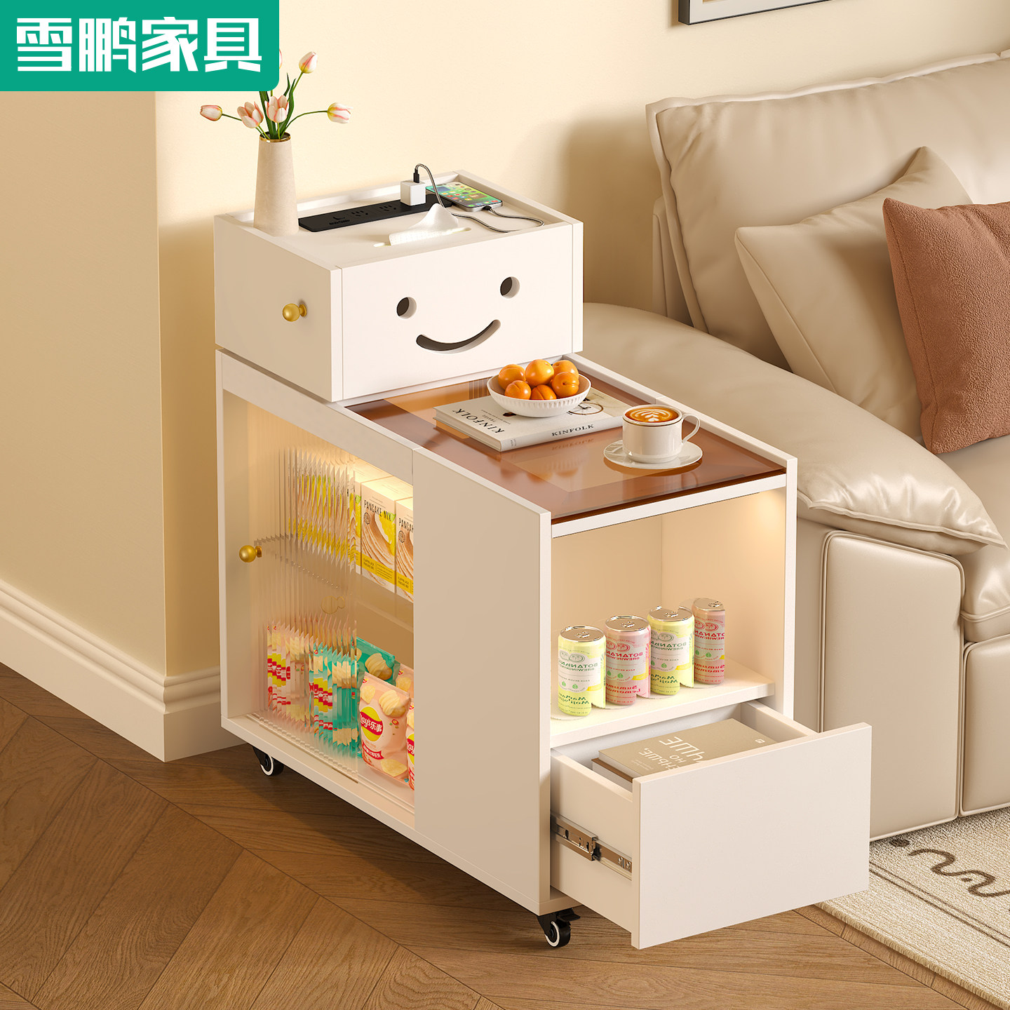 客厅实木沙发边几边柜侧柜可移动边几茶几柜创意角几储物柜5J74