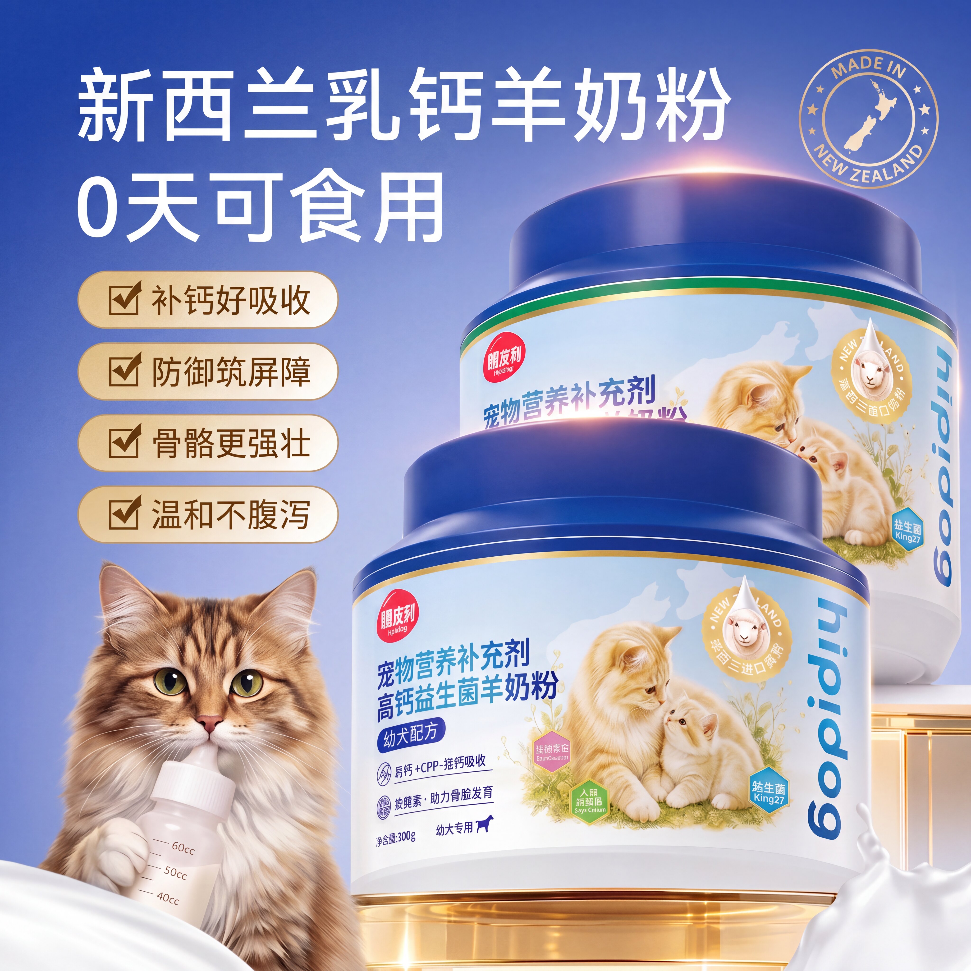新西兰进口宠物羊奶粉幼犬幼猫营养奶粉补钙增肥发腮猫咪狗狗专用