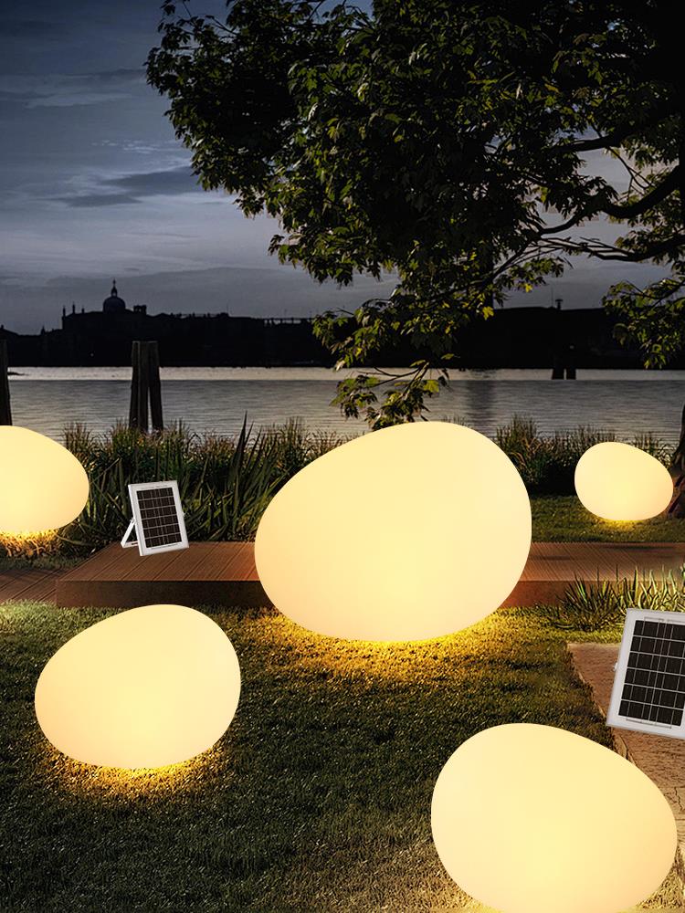 太阳能石灯草坪灯户外防水房屋庭院装饰绿色植物景观灯模拟鹅卵石