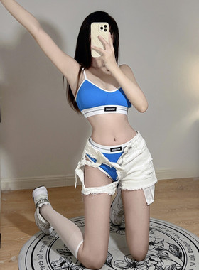 新款dj酒吧ds演出服女团性感gogo领舞B组爵士舞蓝色背心舞台服装