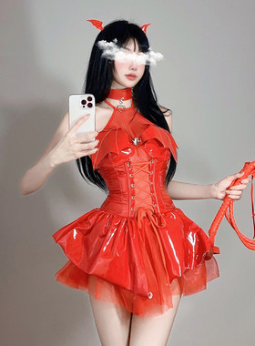 新款酒吧DS演出服gogo派对气氛女dj领舞性感红色蝙蝠绑带短裙套装