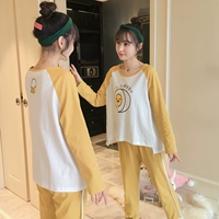 Bộ đồ ngủ nữ bằng vải cotton mỏng cho sinh viên Hàn Quốc dài tay dễ thương ngọt ngào dễ thương mùa xuân và mùa thu phục vụ tại nhà mùa hè - Bộ Pajama thời trang hè 2021