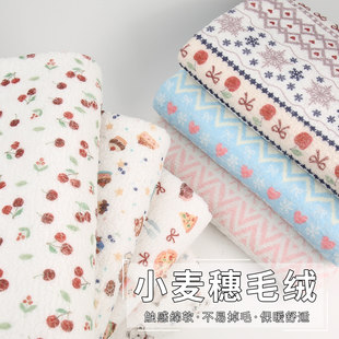 小麦穗毛绒布料小颗粒卡通印花秋冬加厚绒布外套卫衣毯子diy面料