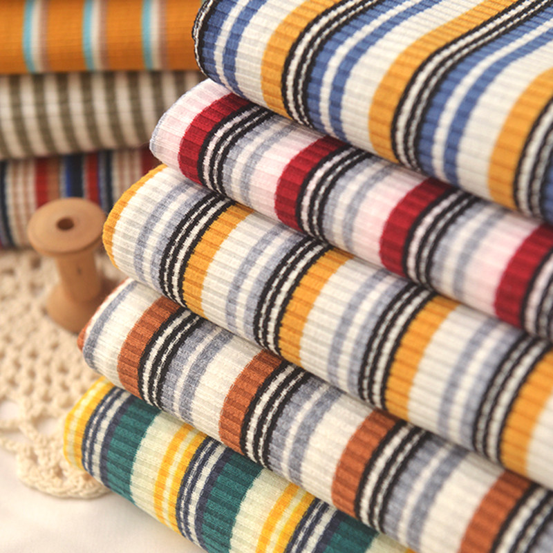 针织罗纹布料彩色条纹秋冬棉质上衣连衣裙领袖口下摆开衫服装面料