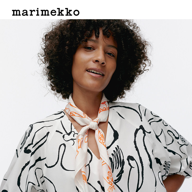 Marimekko时尚Cactis印花方形棉质围巾70*70cm