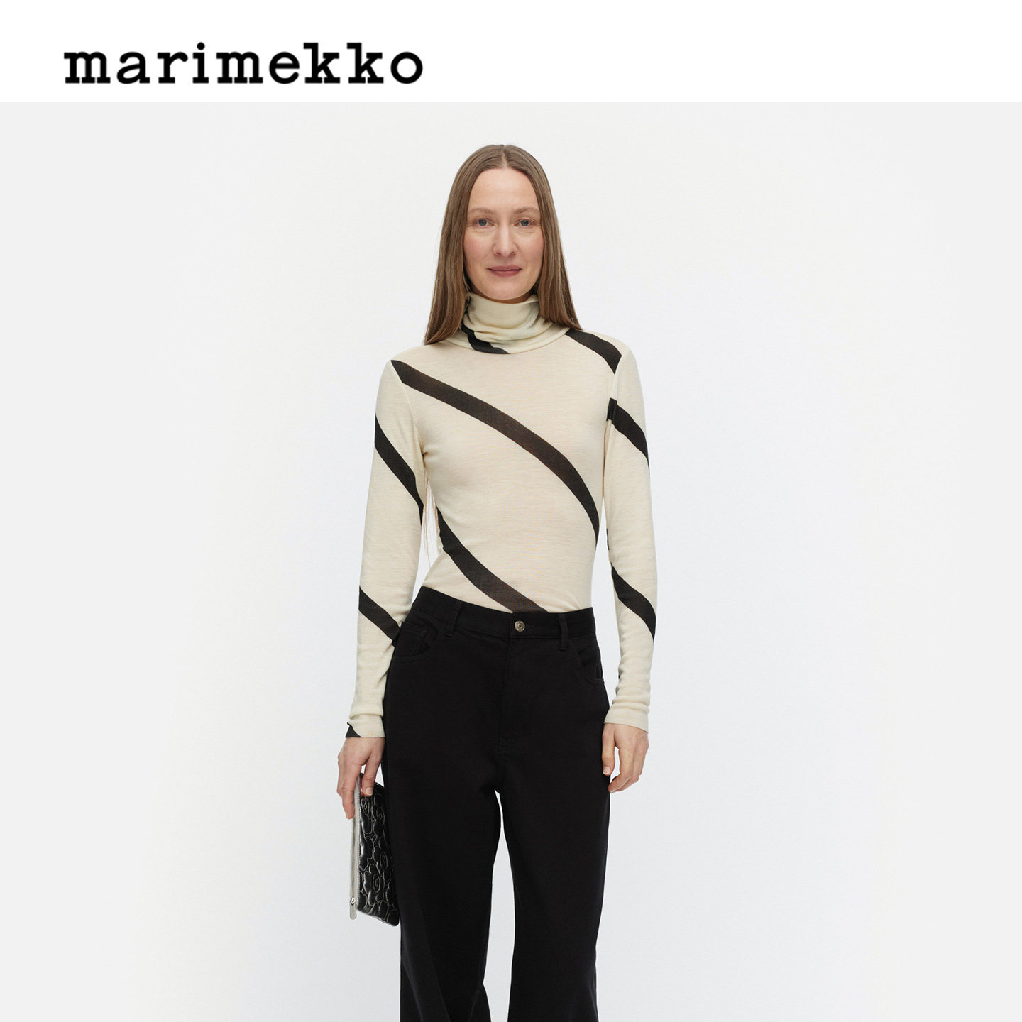 Marimekko玛莉美歌条纹黑白高领羊毛衫