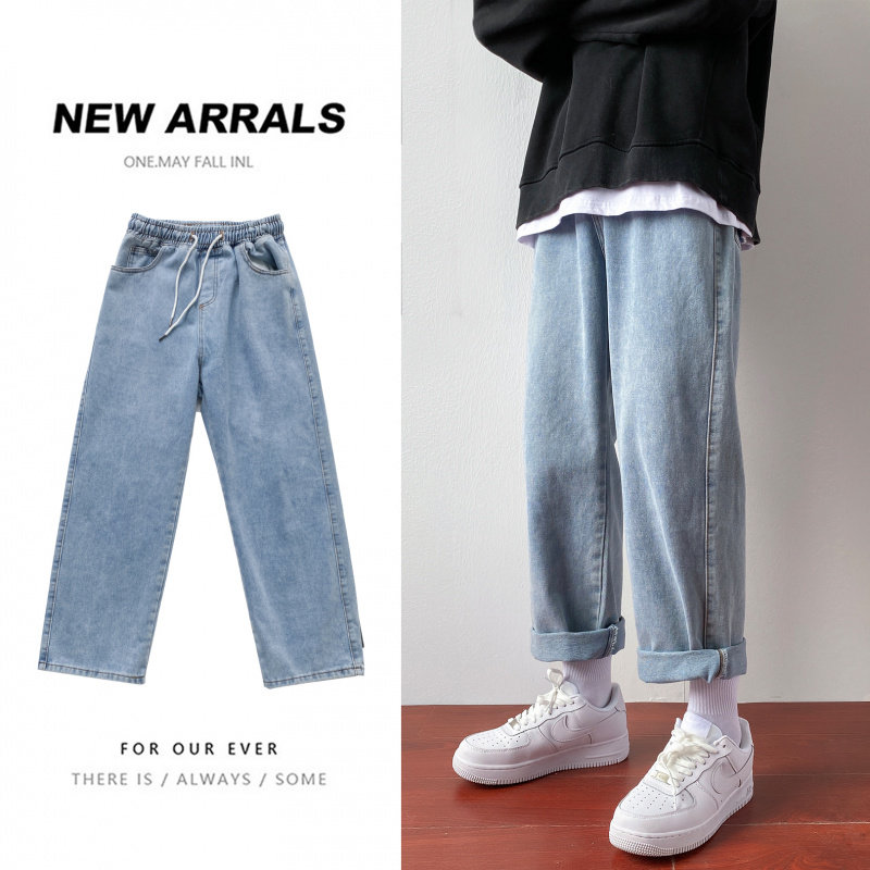 insstudios店铺潮大魔王商店加绒牛仔裤男直筒加厚裤子韩休闲长裤