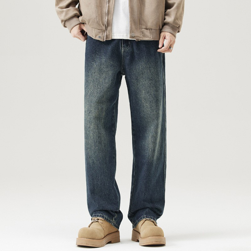 广州新塘牛仔裤男款2025新款冬加绒加厚美式休闲裤宽松直筒阔腿裤