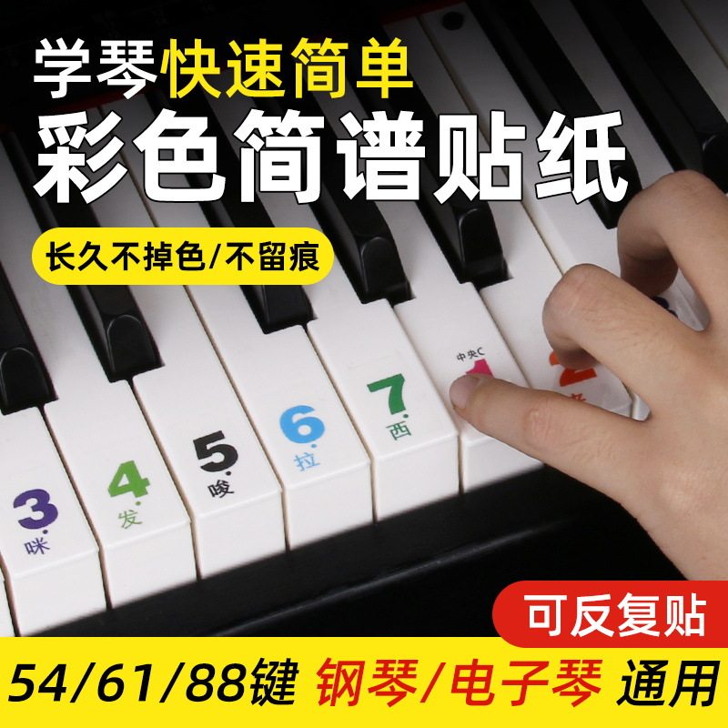 88/61/54键儿童成人钢琴电子琴键盘贴纸无胶透明贴五线谱简谱自学