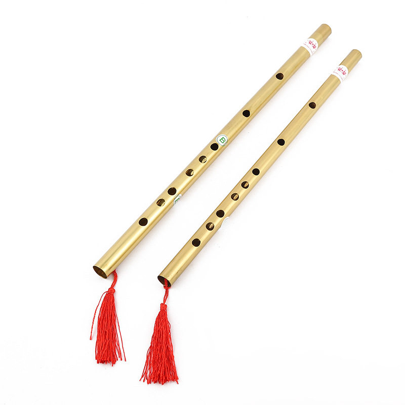 黄铜笛子儿童学生初学铜笛子 成人防身一节横笛加厚加长金属乐器