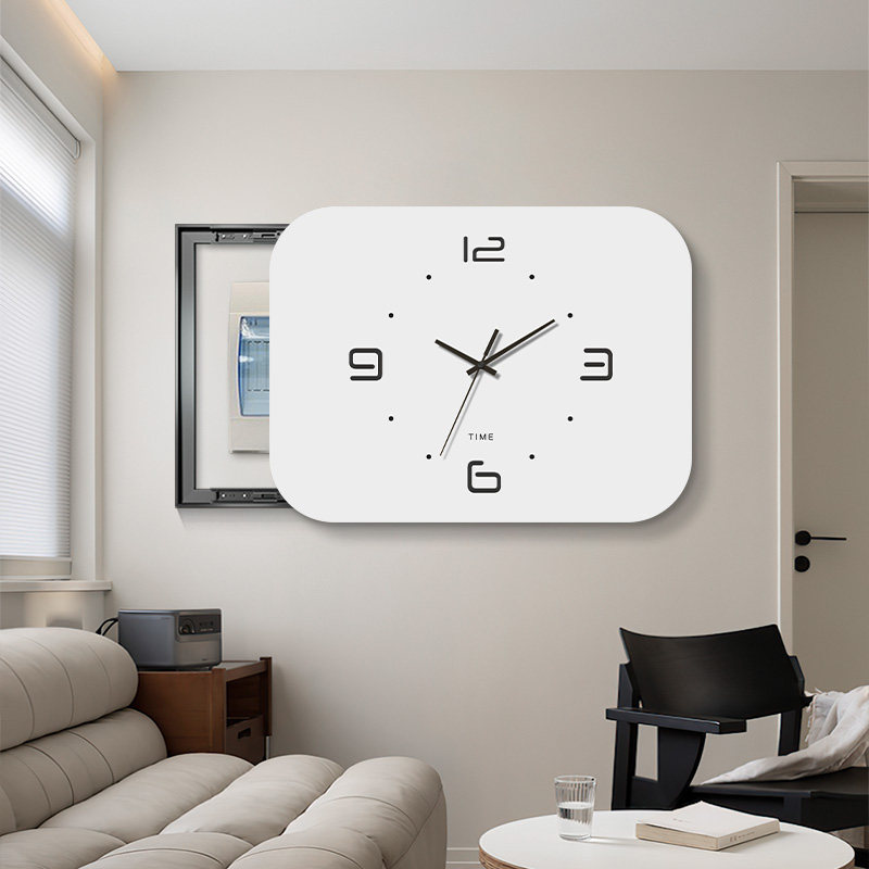 现代极简电表箱装饰画带钟表推拉款遮挡配电箱挂画意式轻奢高级感