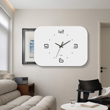 现代极简电表箱装饰画带钟表推拉款遮挡配电箱挂画意式轻奢高级感