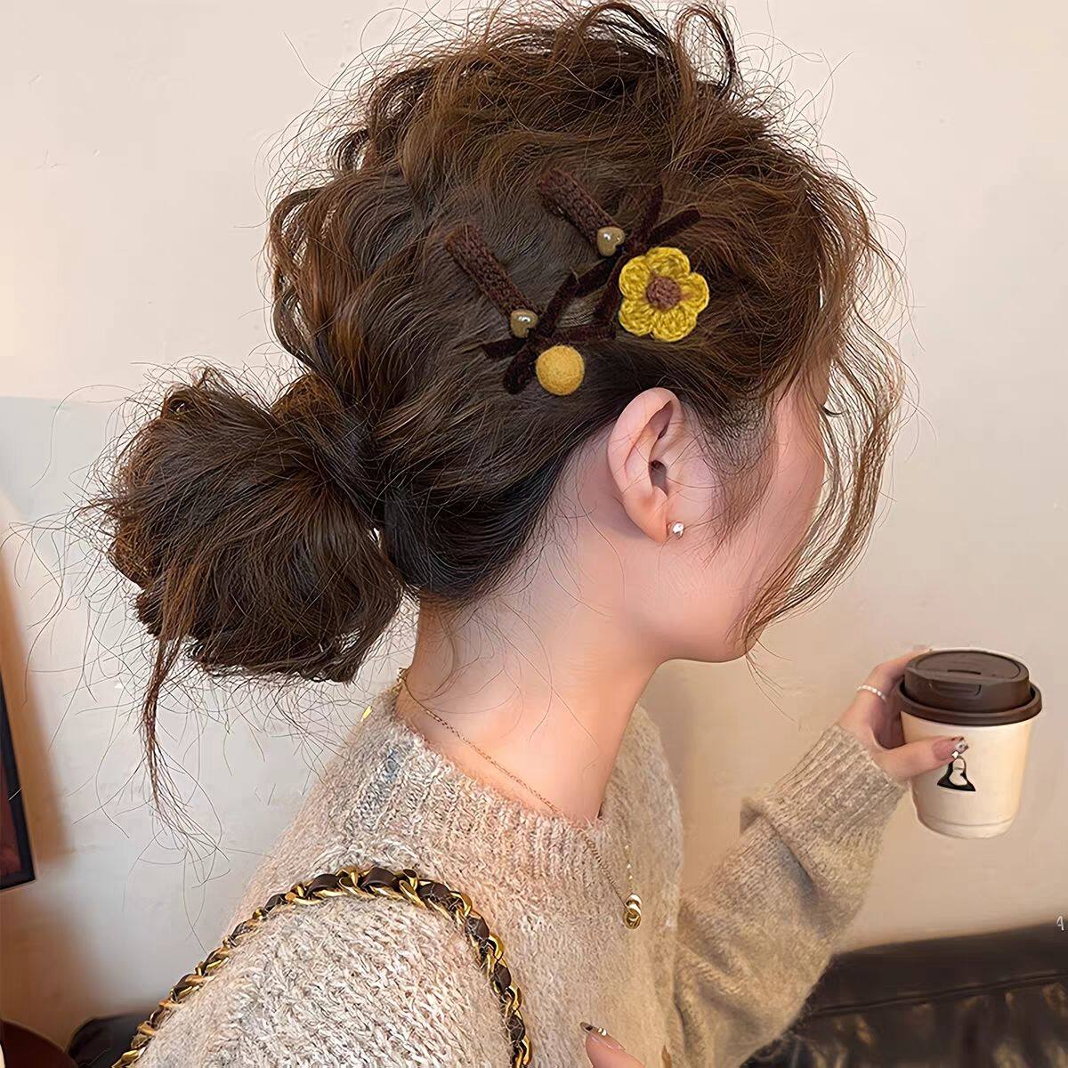 羊毛卷发饰小香风温柔花朵毛球蝴蝶结发夹女2026新款发卡前额碎发