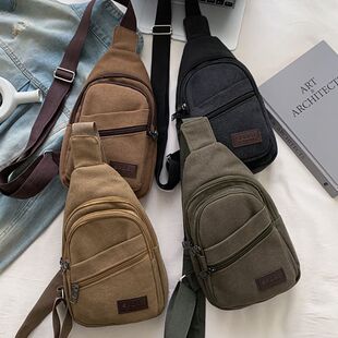 男生随身包胸包帆布男士新款挎包单肩胸前包耐用斜挎包男款外出百