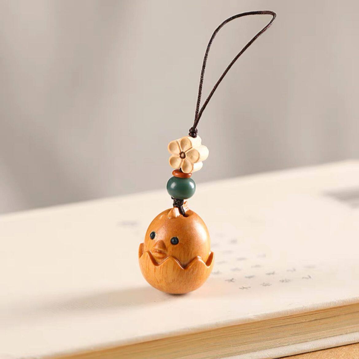 手机挂绳侧边绿檀木可爱生肖小鸡汽车钥匙扣挂件男女精致手机链U