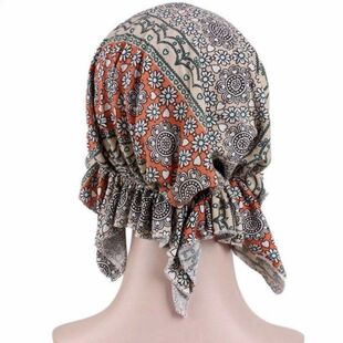 不压头发的帽子女士弹力棉印花头巾帽包头帽棉质短款盖头帽休闲时