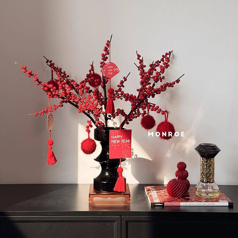 阳台氛围感布置冬青红果发财仿真花摆件摆设新年插花装饰品装饰乔,家居饰品,仿真花/假花,淘宝优惠券,粉丝福利购,淘宝优惠卷