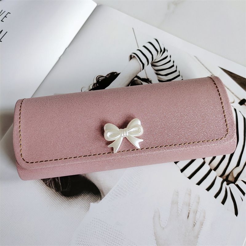 眼镜盒儿童女孩米白色蝴蝶结纯色少女心近视眼镜盒便携简约学生镜