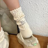 袜子女高筒袜外穿潮网红款 风毛巾底黑白加厚运动 粗针印花日系工装