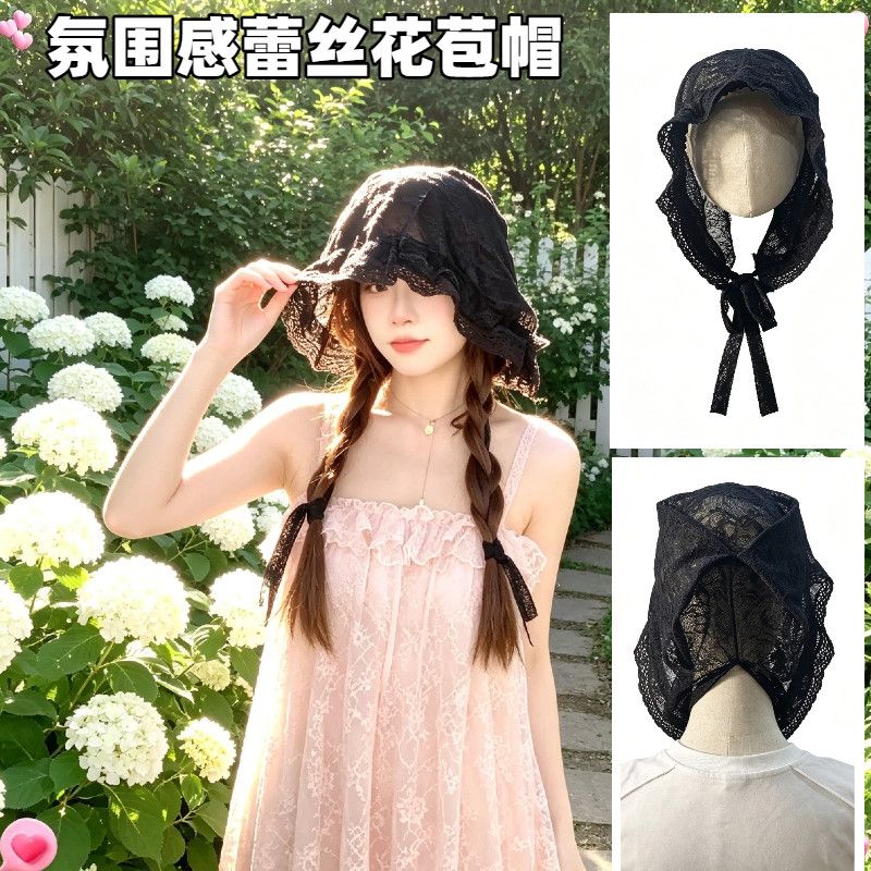 蕾丝帽花朵夏季镂空帽子