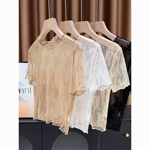 无袖衣服遮手臂神器内搭款蕾丝透视网纱性感打底衫t恤女夏季配吊