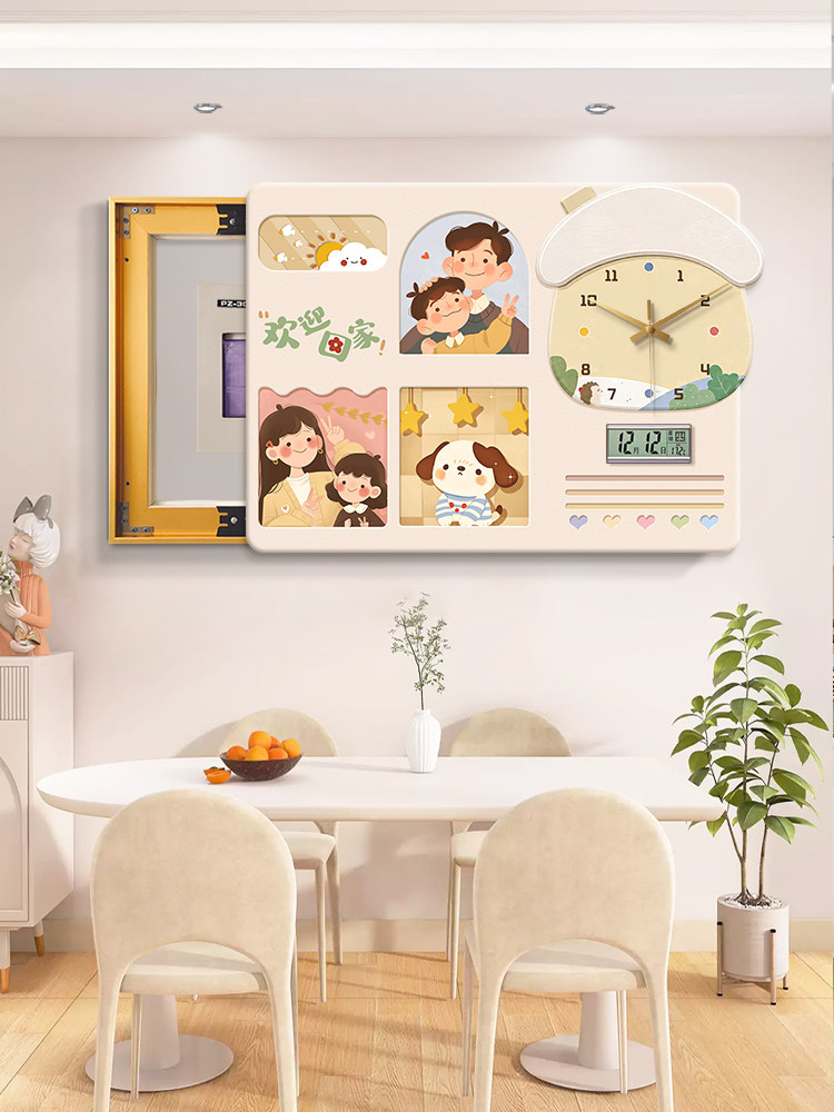 2025新款电表箱装饰画温馨一家人配电箱遮挡时钟电闸盒盖面板挂画