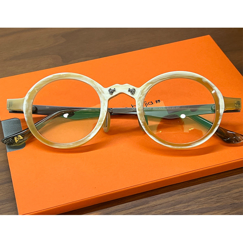 复古手工制作圆框天然牛角眼镜架全框男高品质配近视度数RG130ES