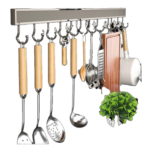 免打孔厨房挂钩架厨房置物架配件壁挂多功能厨具勺子铲子挂杆收纳