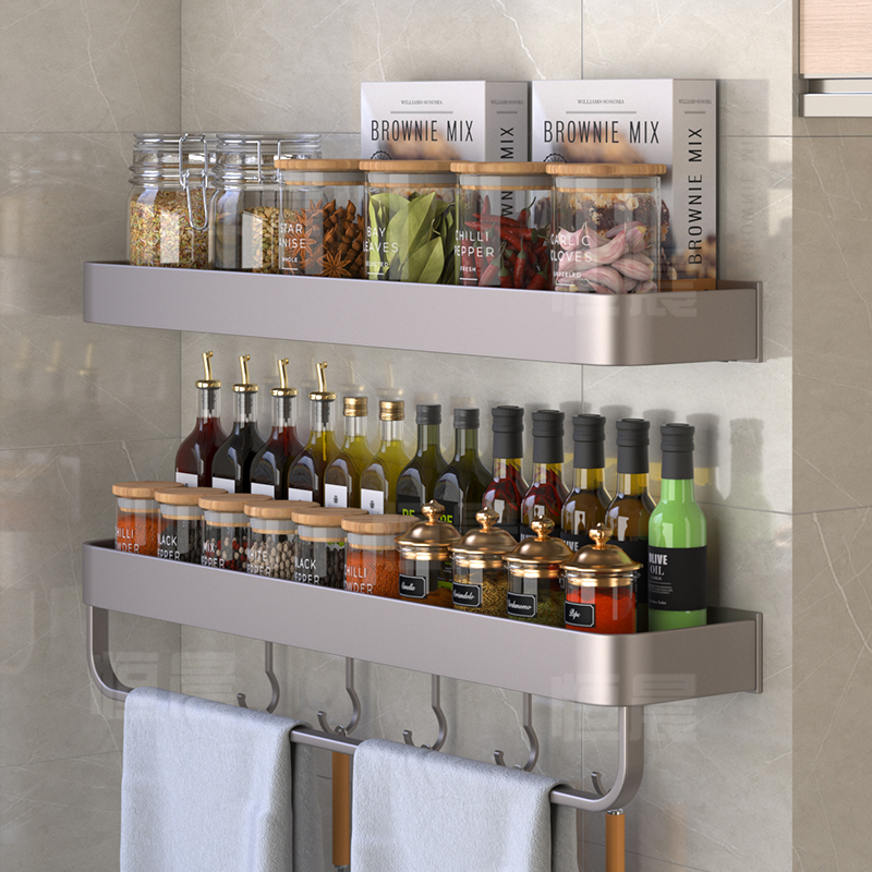 恒晨免打孔枪灰厨房置物架收纳架