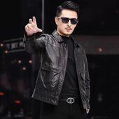 新款 外套秋冬 休闲修身 海宁绵羊真皮皮衣男短款 翻领机车皮夹克韩版