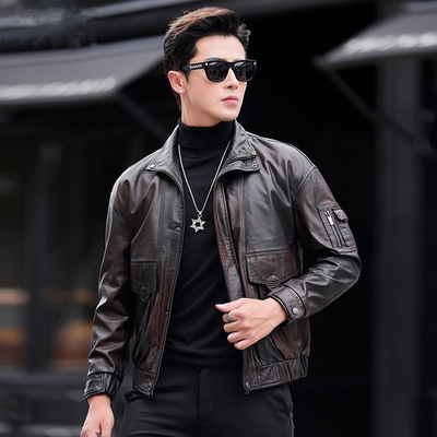 新款海宁头层牛皮真皮皮衣