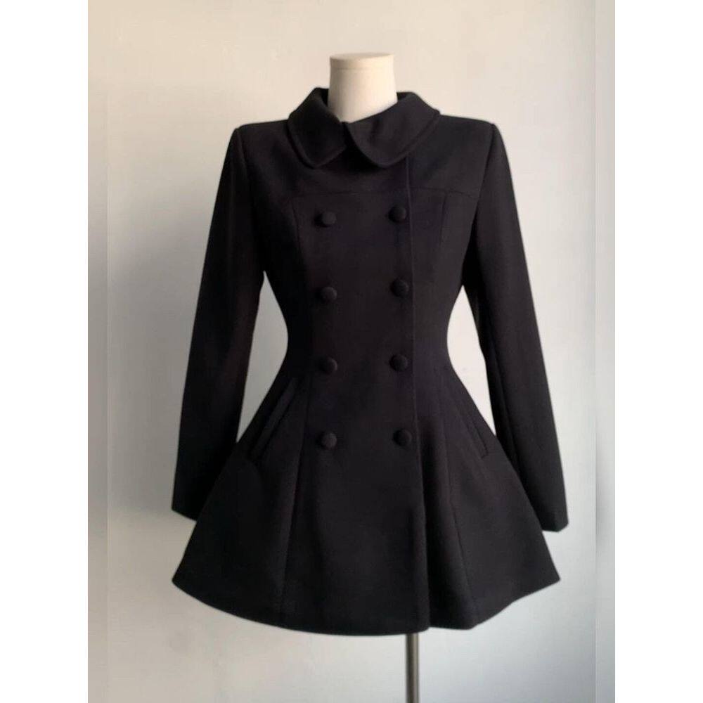 典雅序章 冬季新款韩剧财阀千金纽扣立领设计感收腰显瘦毛呢外套