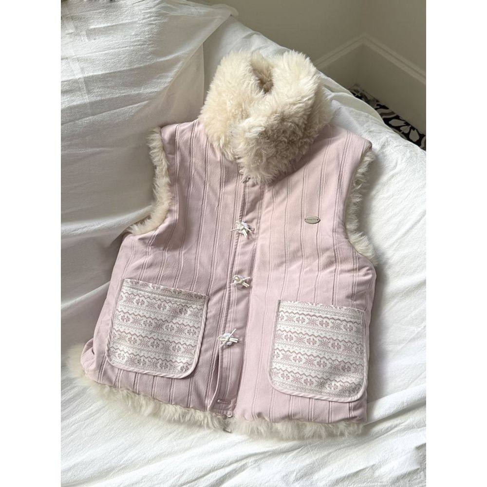 【甜莓姜饼】甜美复古风浅粉色毛绒马甲秋冬元气保暖文艺俏皮马甲,女装/女士精品,马夹,淘宝优惠券,粉丝福利购,淘宝优惠卷