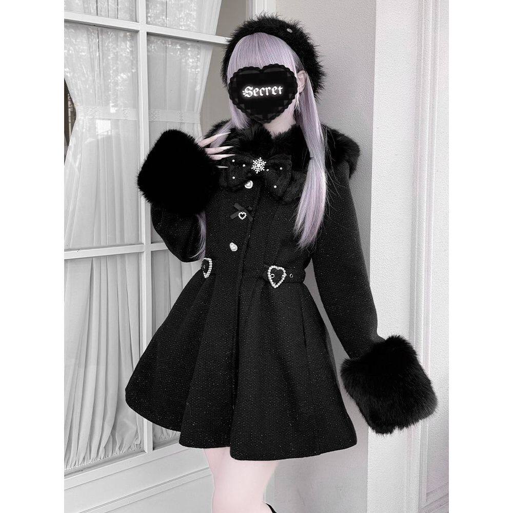 【谎言之茧】冬季量产型蕾服大衣蝴蝶结收腰宅萌日系可爱毛呢外套