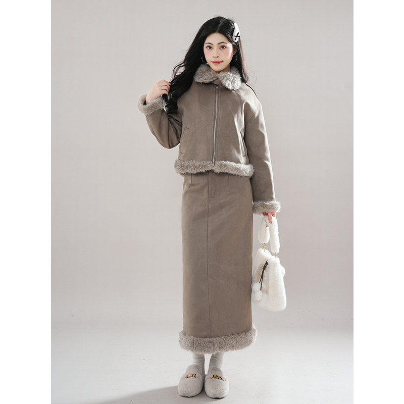 莫斯科晚风 高级感小香风套装裙女冬季穿毛毛外套半身裙两件套装