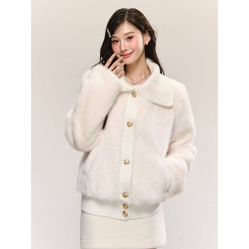 甜美可爱风软糯大翻领仿皮草气质高级感白色毛毛外套冬季新款女